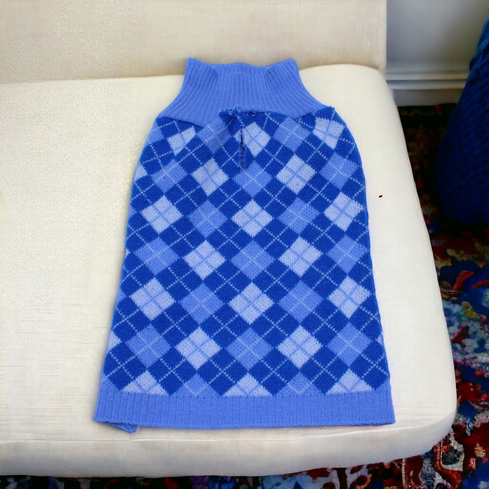 Blue Cable Knit Argyle Puppy Dog Sweater Size Small